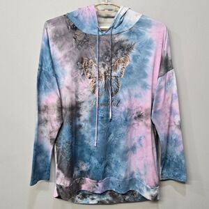 Womens Plus Size 2X Tie Dye Hoodie Butterfly Pastel Y2K Soft Girl Fairycore Cozy